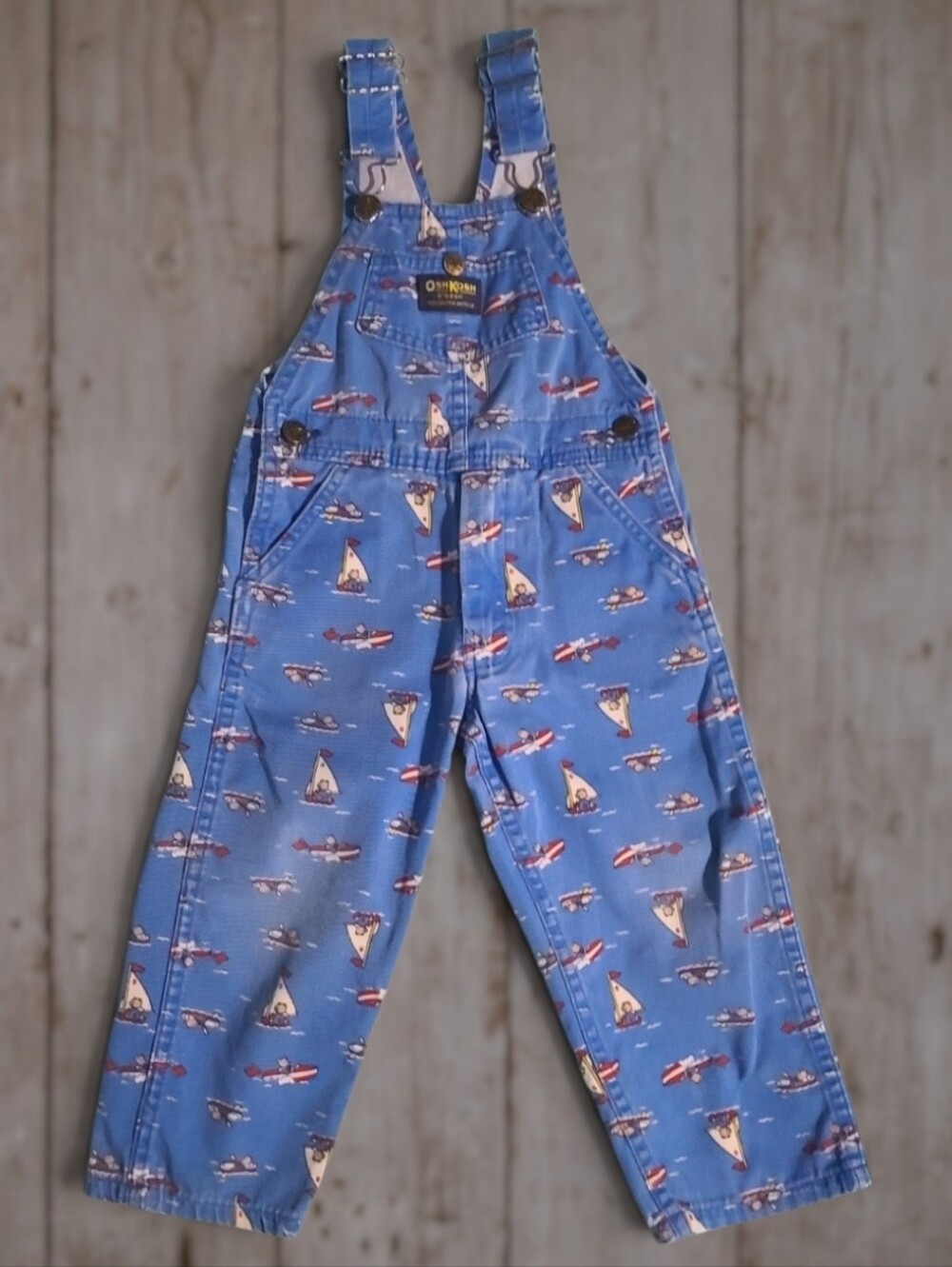 Vintage OshKosh B'gosh Vestbak Bear Sailboat Overalls Canada 3T 3X